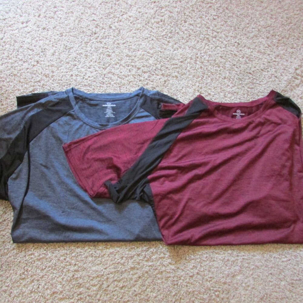 NWOT Set Of 2 Realessentials 5 XT Red Gray Crew Neck Poly Blend T Shirts